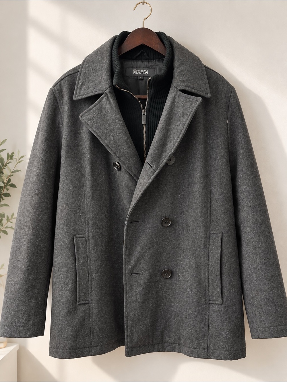 Kenneth Cole Reaction Men’s Charcoal Gray 2-in-1 Peacoat Jacket